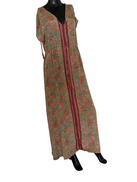 Dresses & Skirts - Paisley Print Orange & Green Maxi Dress with Center Panel